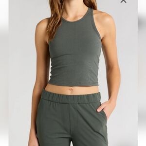 Vuori Women's Olive Green Ribbed Crop Tank Top